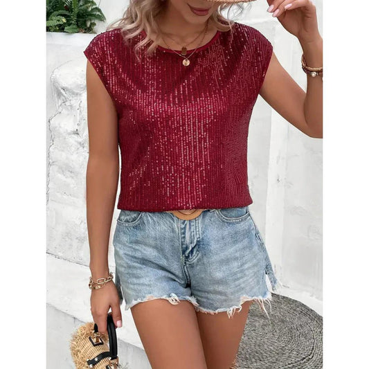 Sequin Knit Sleeveless Top | Sparkle Texture | Casual Glam Summer Layer