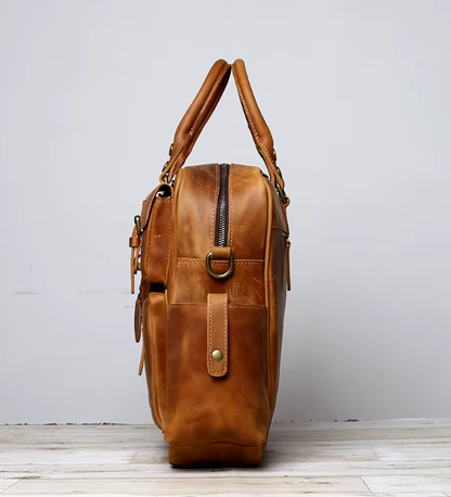 Genuine Leather Duffle Bag | Vintage Travel Holdall | Multi-Pocket Weekender