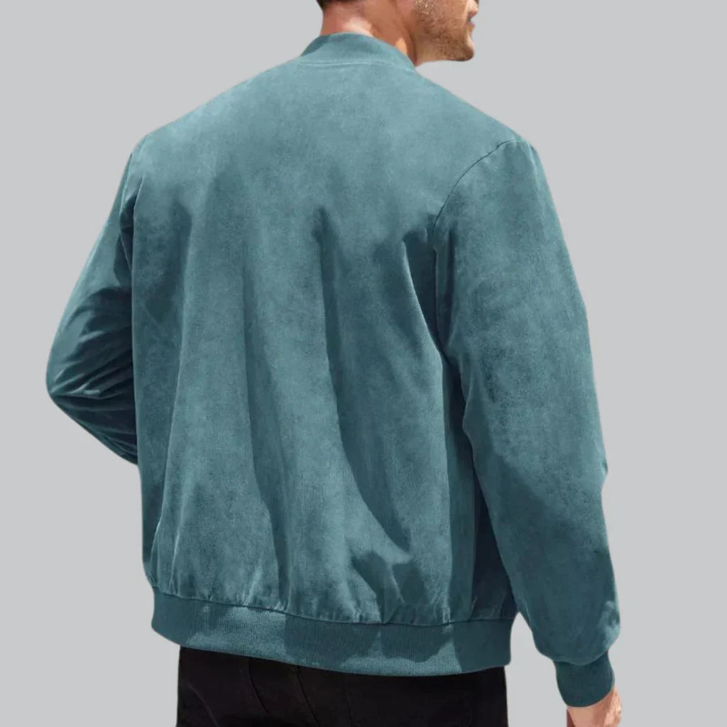Men’s Faux Suede Bomber Jacket | Zip-Up Front | Lightweight Modern Fit