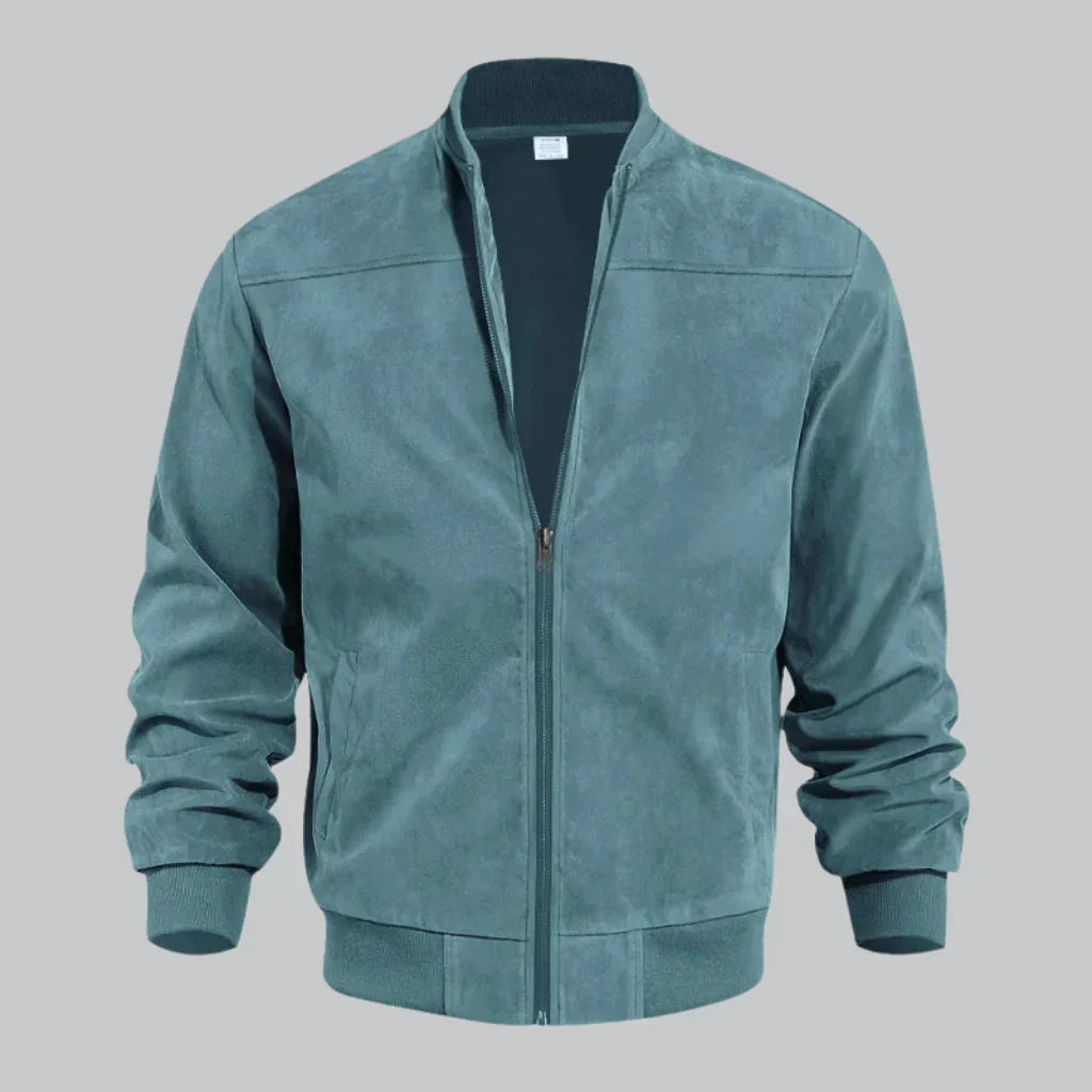 Men’s Faux Suede Bomber Jacket | Zip-Up Front | Lightweight Modern Fit
