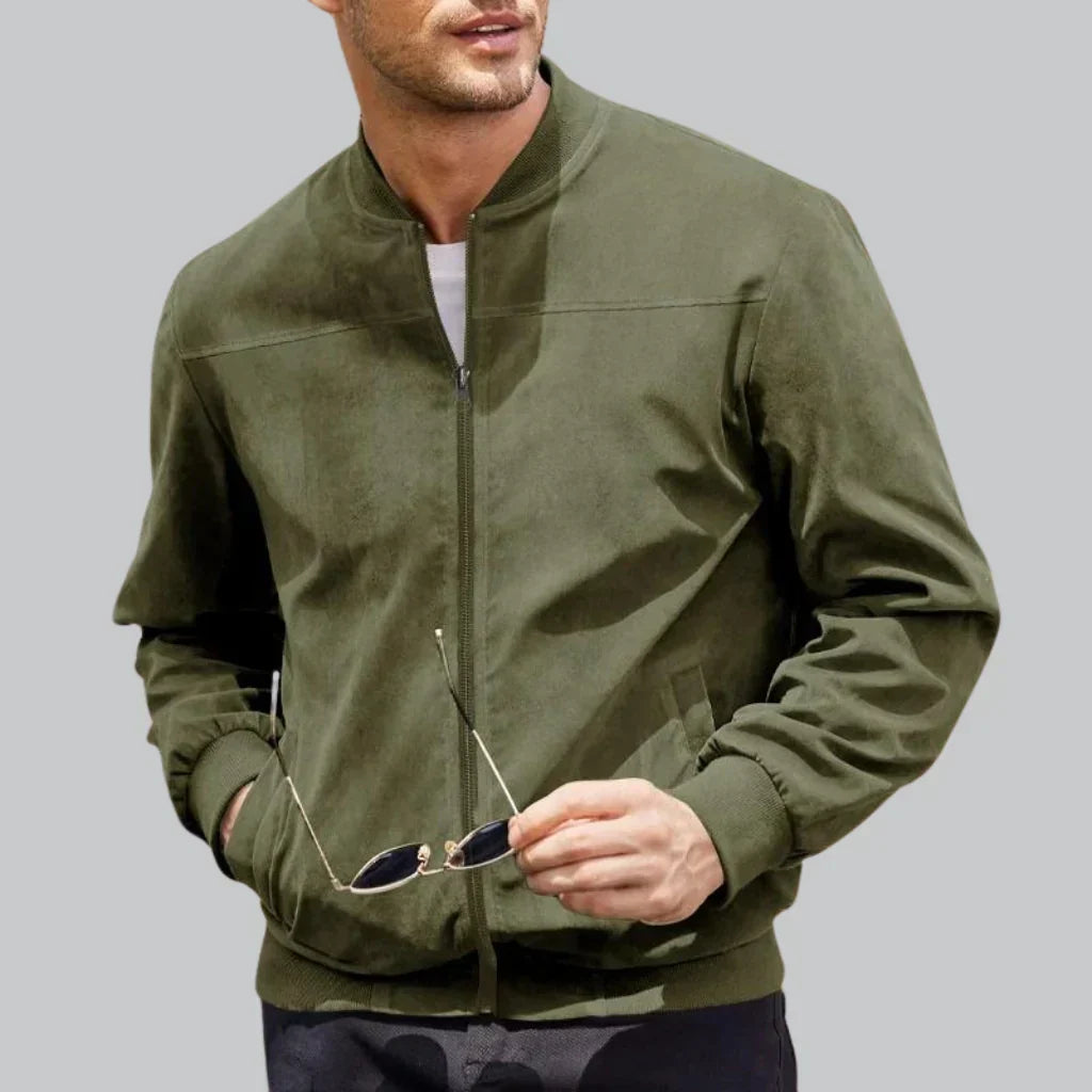 Men’s Faux Suede Bomber Jacket | Zip-Up Front | Lightweight Modern Fit