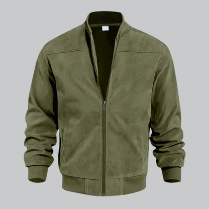 Men’s Faux Suede Bomber Jacket | Zip-Up Front | Lightweight Modern Fit