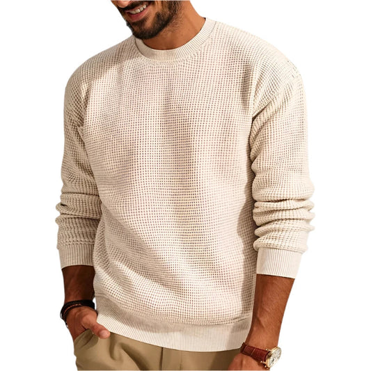 Men’s Textured Waffle Knit Sweater | Lightweight Crewneck Pullover | Everyday Layer