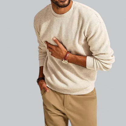 Men’s Textured Waffle Knit Sweater | Lightweight Crewneck Pullover | Everyday Layer