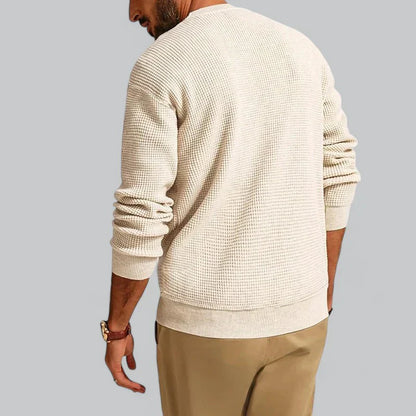 Men’s Textured Waffle Knit Sweater | Lightweight Crewneck Pullover | Everyday Layer