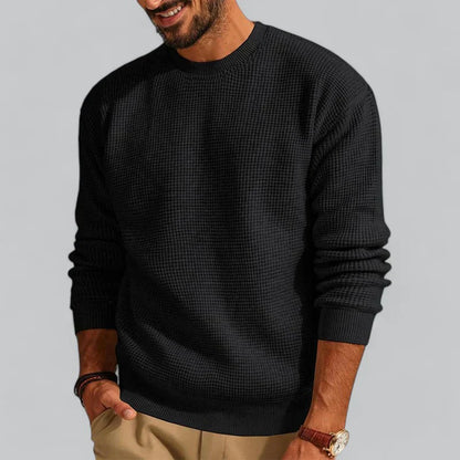 Men’s Textured Waffle Knit Sweater | Lightweight Crewneck Pullover | Everyday Layer