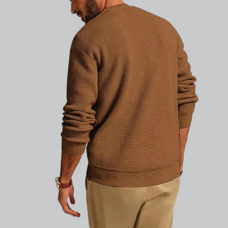 Men’s Textured Waffle Knit Sweater | Lightweight Crewneck Pullover | Everyday Layer