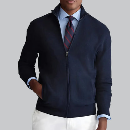 Men's Zip-Up Sweater | Ribbed Collar & Cuffs | Midweight Cotton Blend