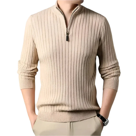 Men’s Ribbed Quarter-Zip Sweater | Lightweight Knit Pullover | Transitional Layer