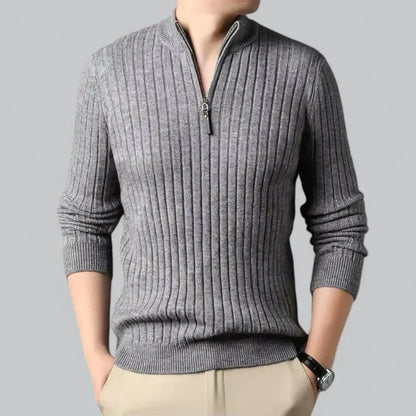 Men’s Ribbed Quarter-Zip Sweater | Lightweight Knit Pullover | Transitional Layer