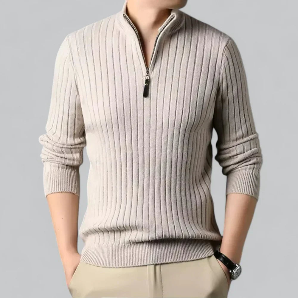 Men’s Ribbed Quarter-Zip Sweater | Lightweight Knit Pullover | Transitional Layer
