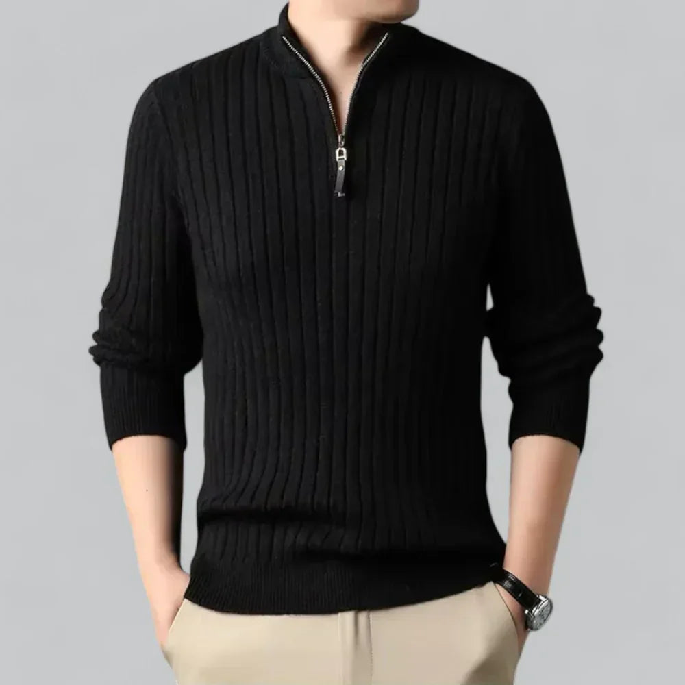 Men’s Ribbed Quarter-Zip Sweater | Lightweight Knit Pullover | Transitional Layer