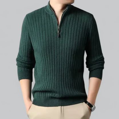 Men’s Ribbed Quarter-Zip Sweater | Lightweight Knit Pullover | Transitional Layer