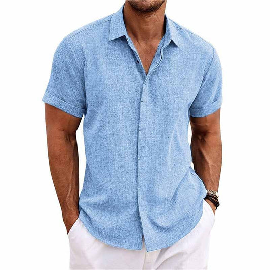 Men’s Short Sleeve Linen-Blend Shirt | Lightweight Summer Button-Down | Casual Warm-Weather Wear Canada