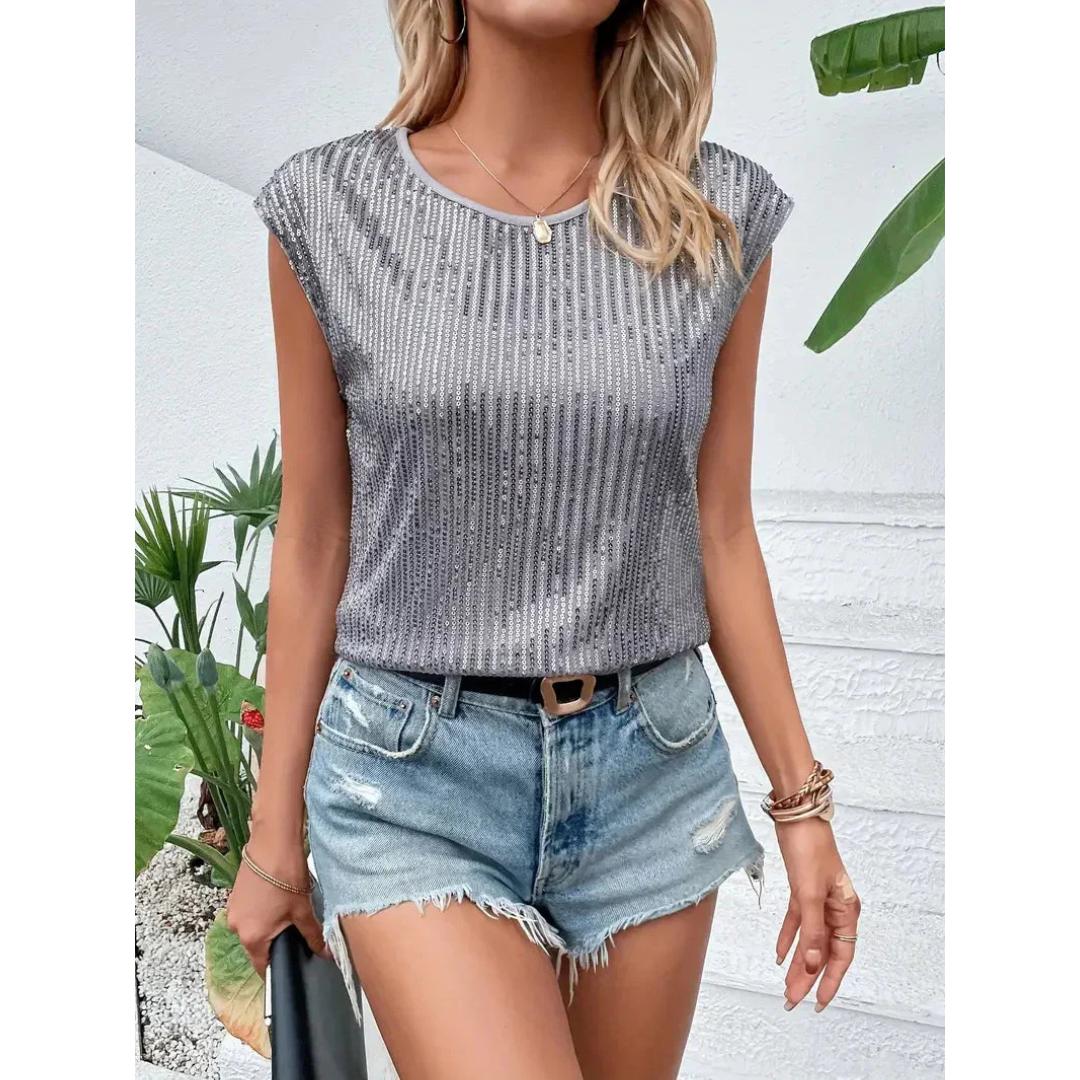 Sequin Knit Sleeveless Top | Sparkle Texture | Casual Glam Summer Layer