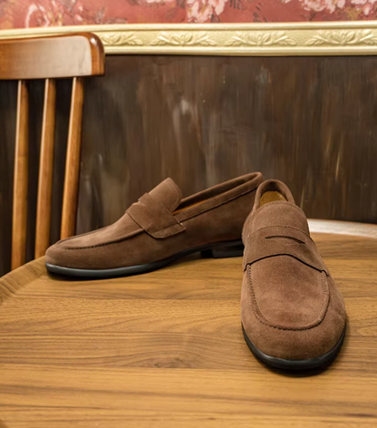 Men’s Suede Penny Loafers | Classic Slip-On Dress Shoes | Soft Comfort Sole