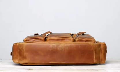 Genuine Leather Duffle Bag | Vintage Travel Holdall | Multi-Pocket Weekender