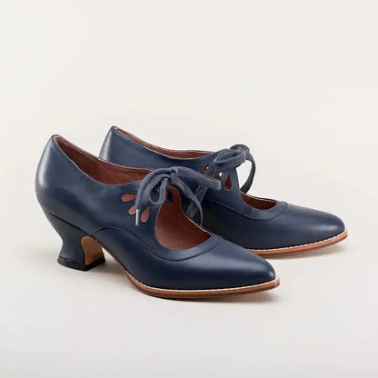 Women's Retro Heeled Oxford Shoes | Cutout Design | Low Lace-Up Heel