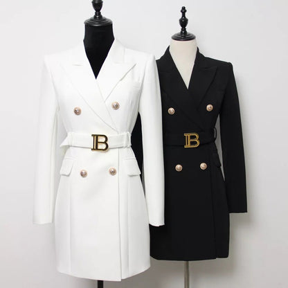 Belted Double-Breasted Blazer Dress | Gold Button Accents | Tailored Elegance | Versatile Style