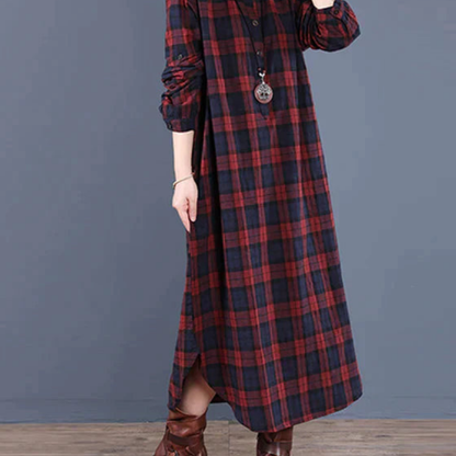 Plaid Maxi Shirt Dress | Long-Sleeve Flannel Style | Button Front & Side Slits
