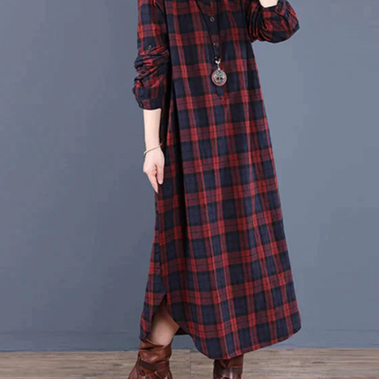 Plaid Maxi Shirt Dress | Long-Sleeve Flannel Style | Button Front & Side Slits