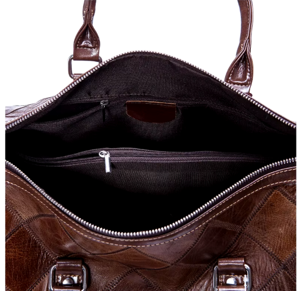 Men’s Quilted Travel Duffel Bag | Faux Leather Weekender | Adjustable Shoulder Strap
