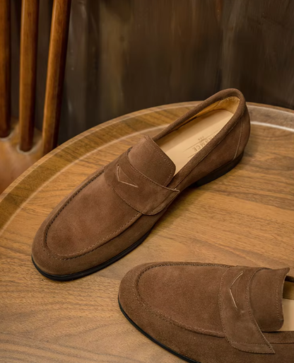 Men’s Suede Penny Loafers | Classic Slip-On Dress Shoes | Soft Comfort Sole