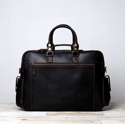 Genuine Leather Duffle Bag | Vintage Travel Holdall | Multi-Pocket Weekender
