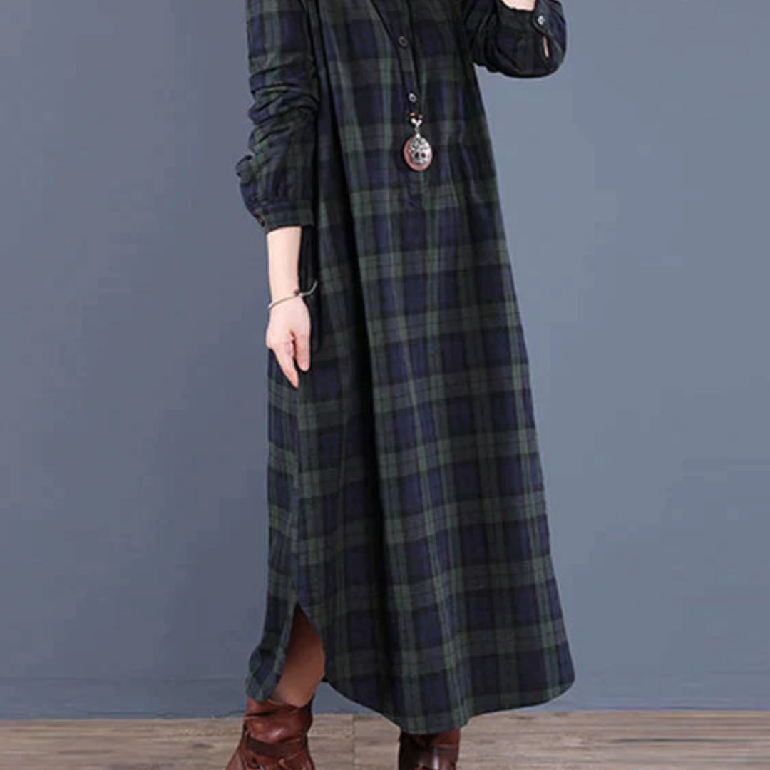 Plaid Maxi Shirt Dress | Long-Sleeve Flannel Style | Button Front & Side Slits