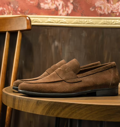 Men’s Suede Penny Loafers | Classic Slip-On Dress Shoes | Soft Comfort Sole
