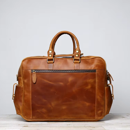 Genuine Leather Duffle Bag | Vintage Travel Holdall | Multi-Pocket Weekender