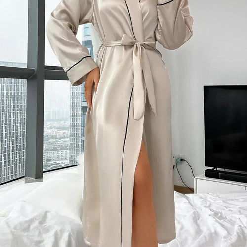 Satin Lounge Robe | Contrast Piping | Tie-Waist Relaxed Fit