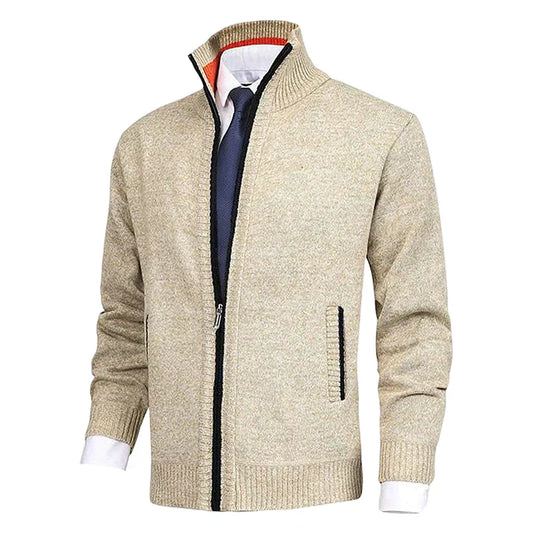 Men’s Full-Zip Textured Knit Jacket | Stand Collar Sweater Jacket | Smart-Casual Layering Piece