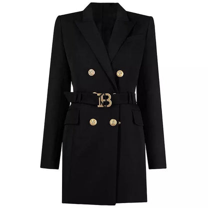 Belted Double-Breasted Blazer Dress | Gold Button Accents | Tailored Elegance | Versatile Style