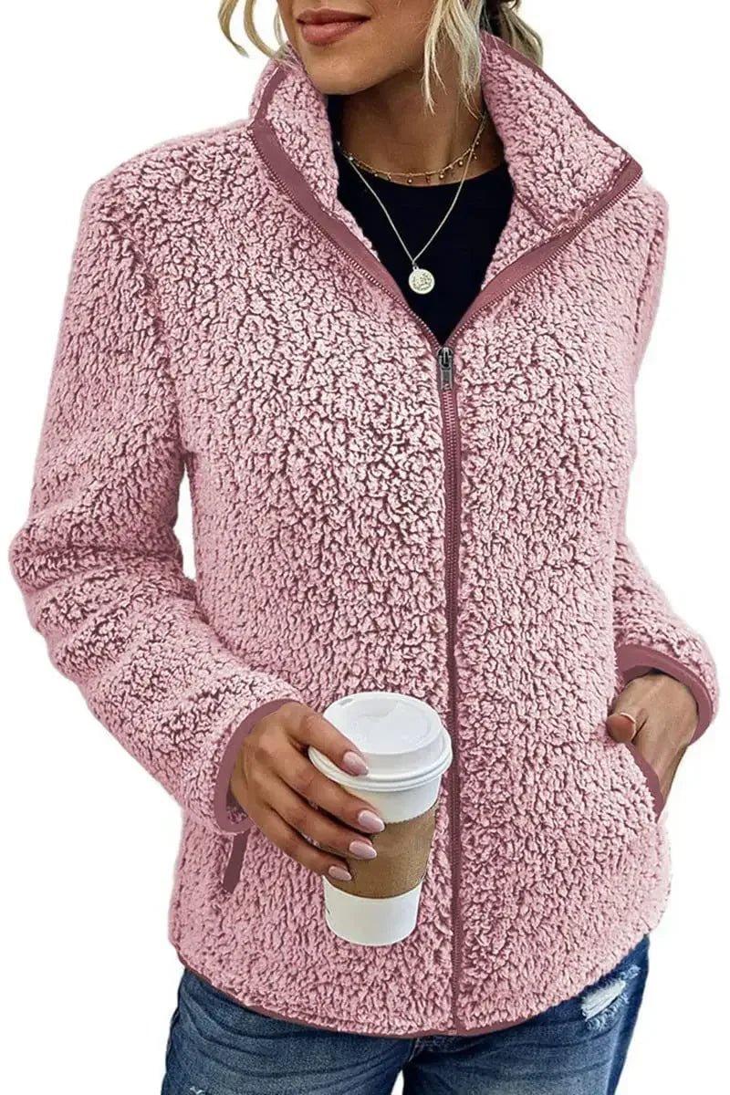 Zip-Up Sherpa Fleece Jacket | Warm Textured Design | High Collar | Cozy Everyday Layer