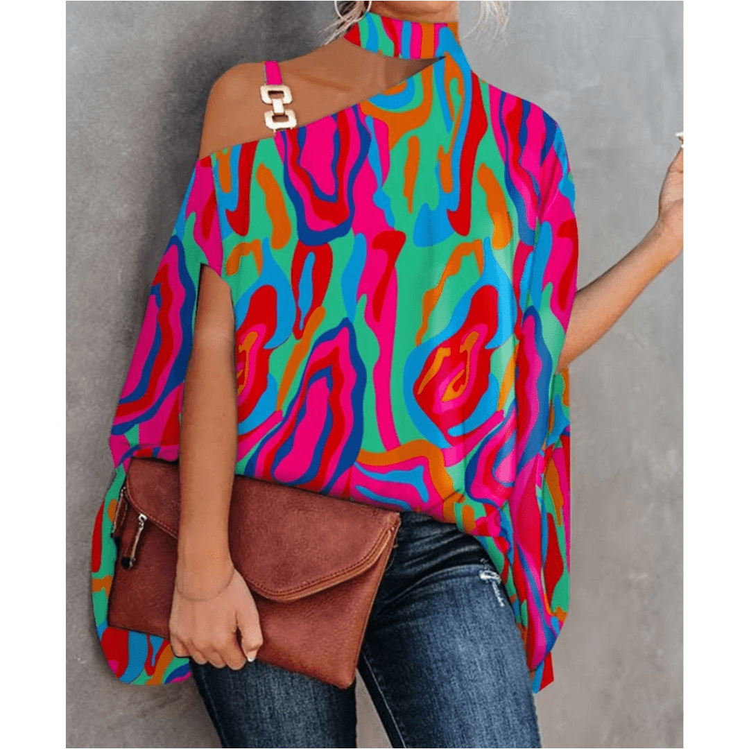 Asymmetrical Blouse | One-Shoulder | Statement Hardware Detail