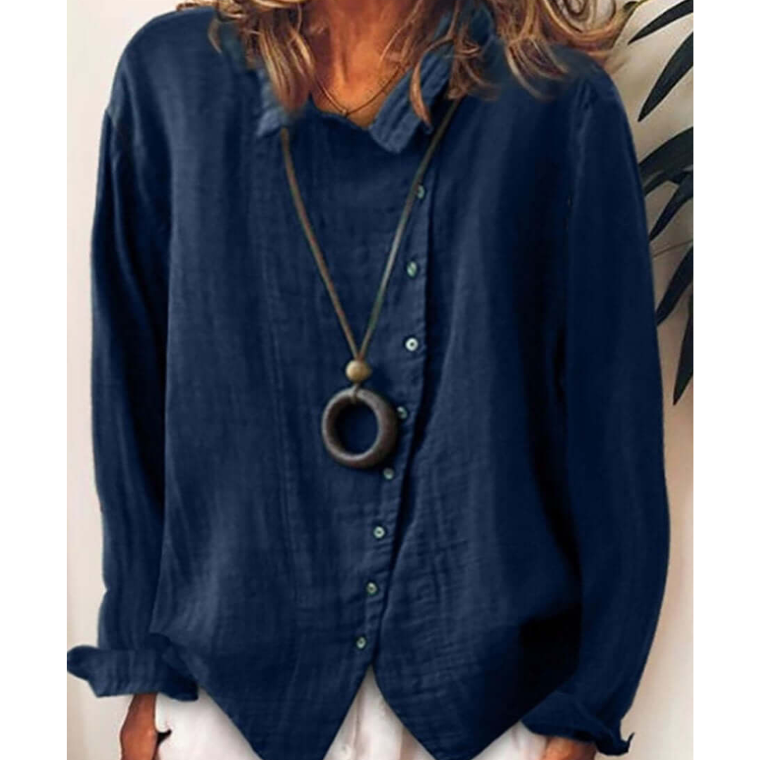 Women's Linen Blend Button-Down Blouse | Lightweight Casual Shirt | Relaxed Fit