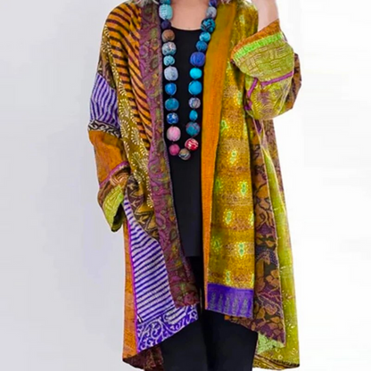 Women’s Boho Kimono Cardigan | Lightweight Patchwork Layer | Open-Front Drape