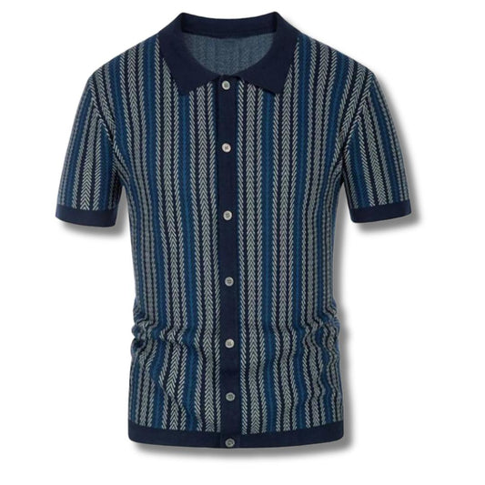 Men's Retro Knit Polo Shirt | Textured Button-Up Short Sleeve | Vintage Summer Top Canada