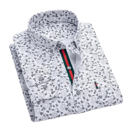 Men’s Printed Dress Shirt | Slim Fit Long Sleeve | Contrast Stripe Placket