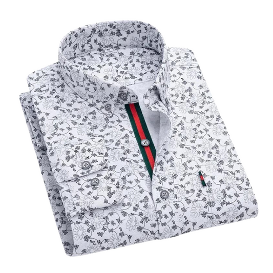 Men’s Printed Dress Shirt | Slim Fit Long Sleeve | Contrast Stripe Placket
