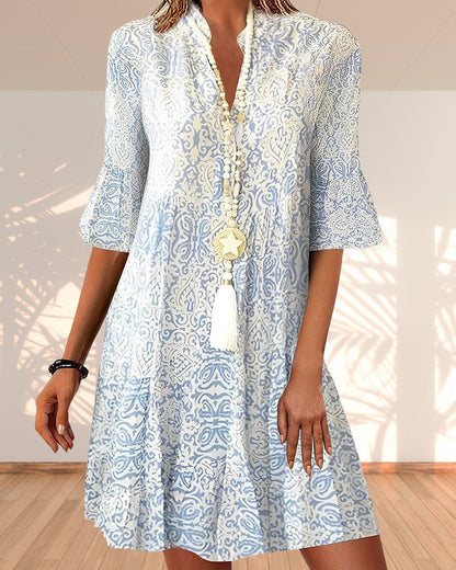 Boho Print Tunic Dress | Lightweight Rayon | Flared Sleeve