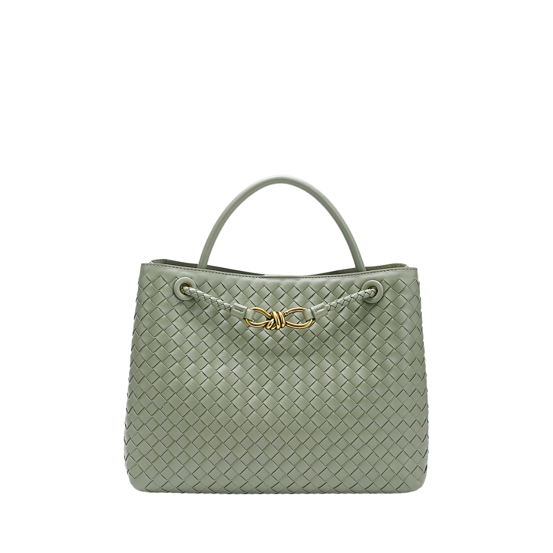 Woven Leather-Look Tote Bag | Gold Knot Detail | Structured Everyday Handbag