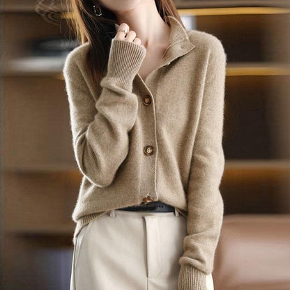Button-Up Knit Cardigan | Soft Wool Blend with Collar Detail | Transitional Layering Sweater