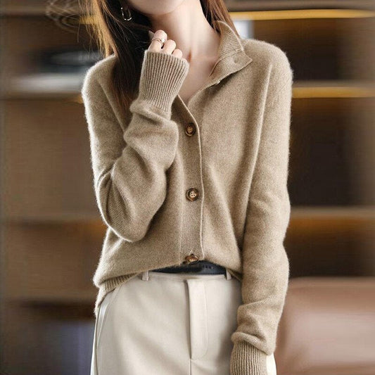 Button-Up Knit Cardigan | Soft Wool Blend with Collar Detail | Transitional Layering Sweater