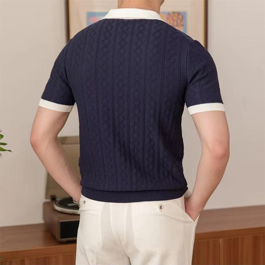 Men's Cable Knit Polo Shirt | Textured Short Sleeve | Casual Summer Essential