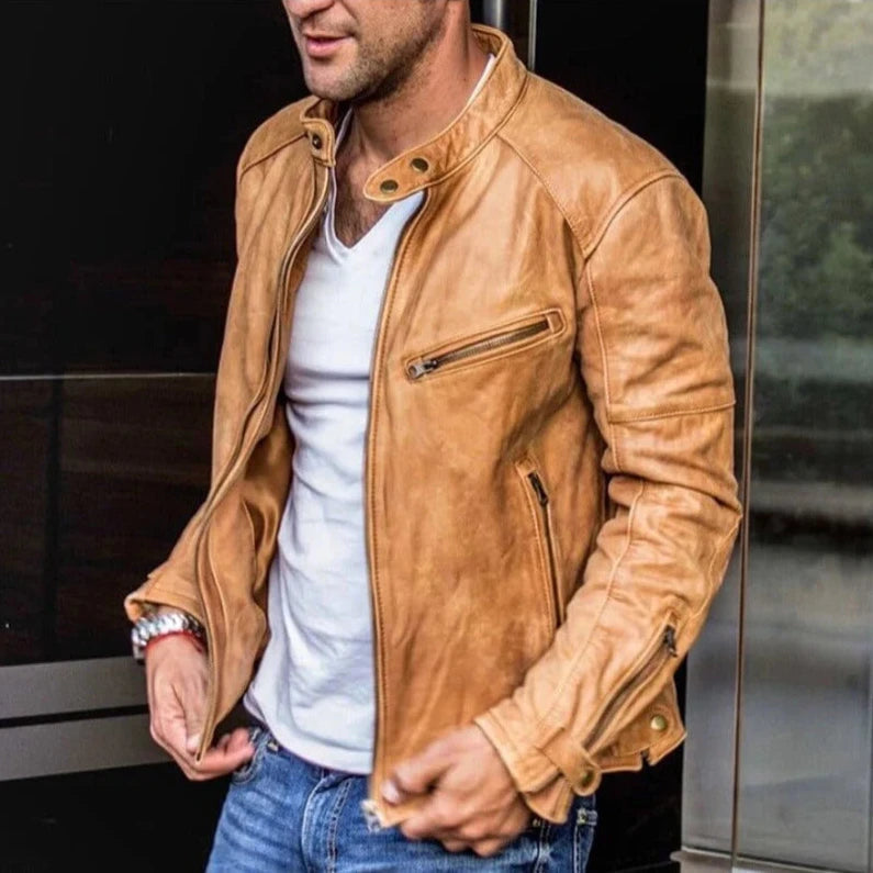 Men’s Leather Moto Jacket | Zipper Pockets | Casual Streetwear Layer