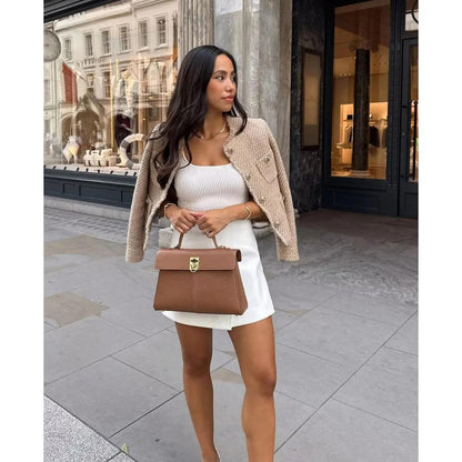 Textured Button-Front Tweed Jacket | Boxy Fit | Elegant Everyday Layer