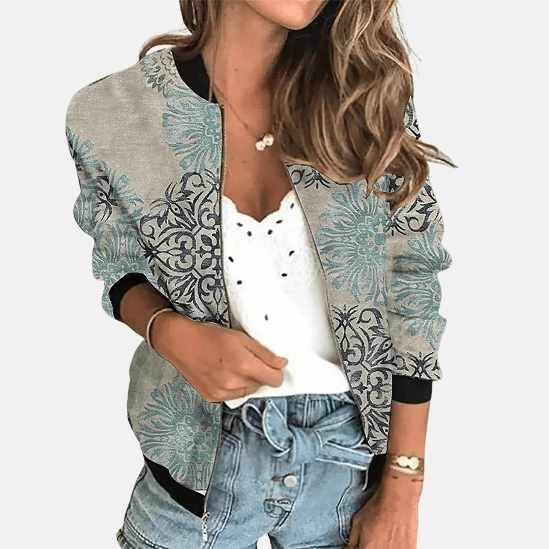 Women's Floral Bomber Jacket | Lightweight Zip-Up with Botanical Print | Casual Layer for Transitional Weather