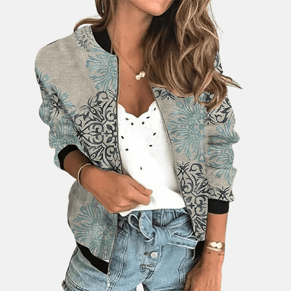 Women's Floral Bomber Jacket | Lightweight Zip-Up with Botanical Print | Casual Layer for Transitional Weather